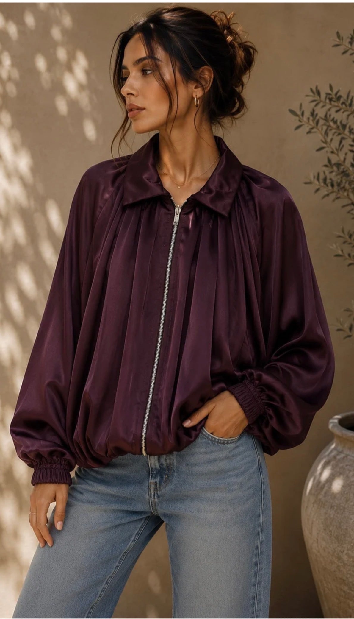 Milan Satin Feel Puff Hem Bomber Jacket