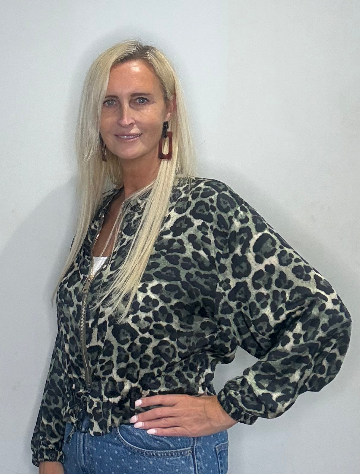 Our Bailey Silky Leopard Print Bomber with tie waist