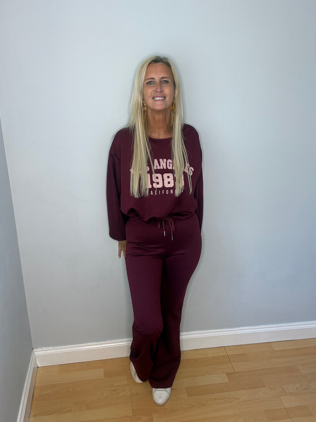 Our Los Angeles Tracksuit with gathered waist on top and straight leg trousers